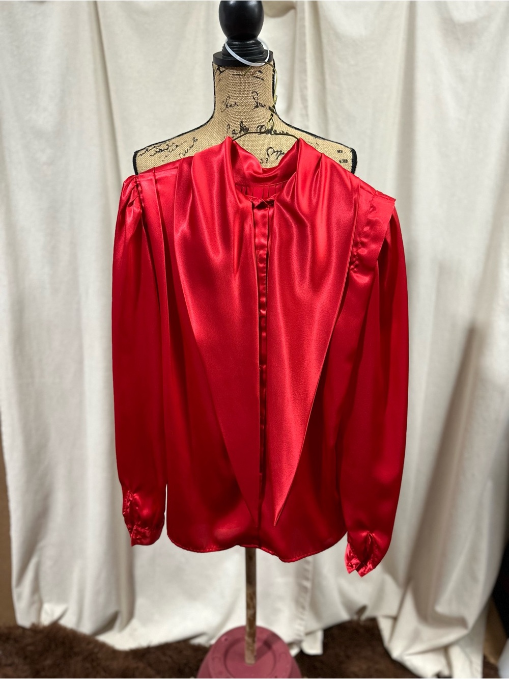 Vintage 80’s Elegant Red Satin Blouse with Draped Front